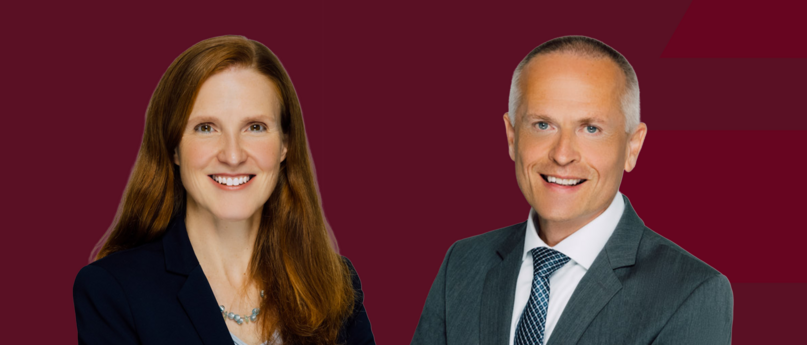 Dr. Martin Braun und Silke Laubscher vor rotem Hintergrund