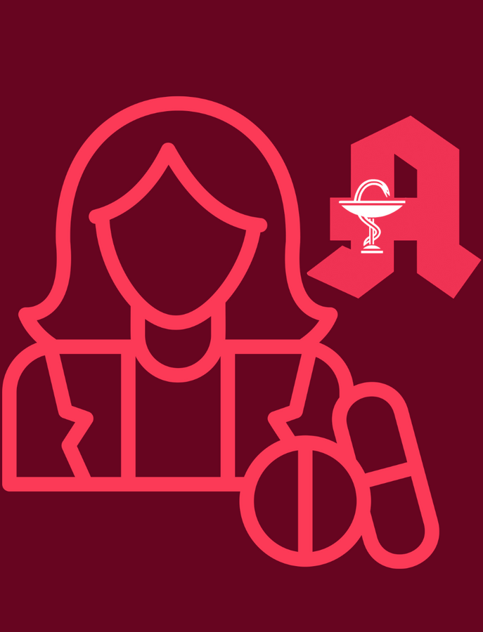 Piktogramm einer Apothekerin mit einem Apotheken-A