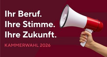 Ein Megafon auf rotem Hintergrund mit dem Slogan "Ihr Beruf. Ihre Stimme. Ihre Zukunft."